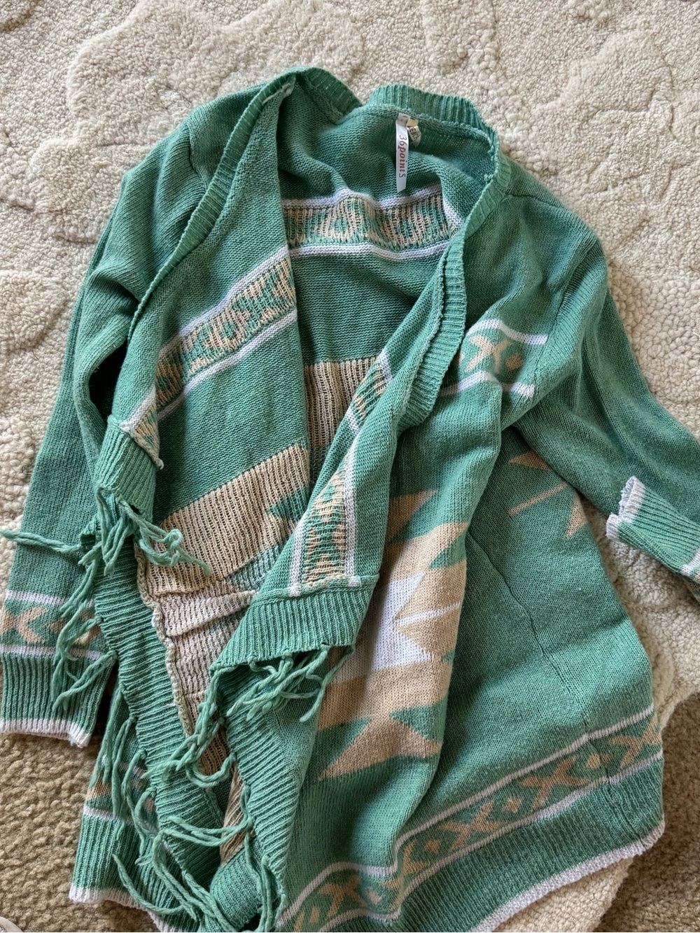 36 point 5 Open-Front Fringe Cardigan Sweater - Green
